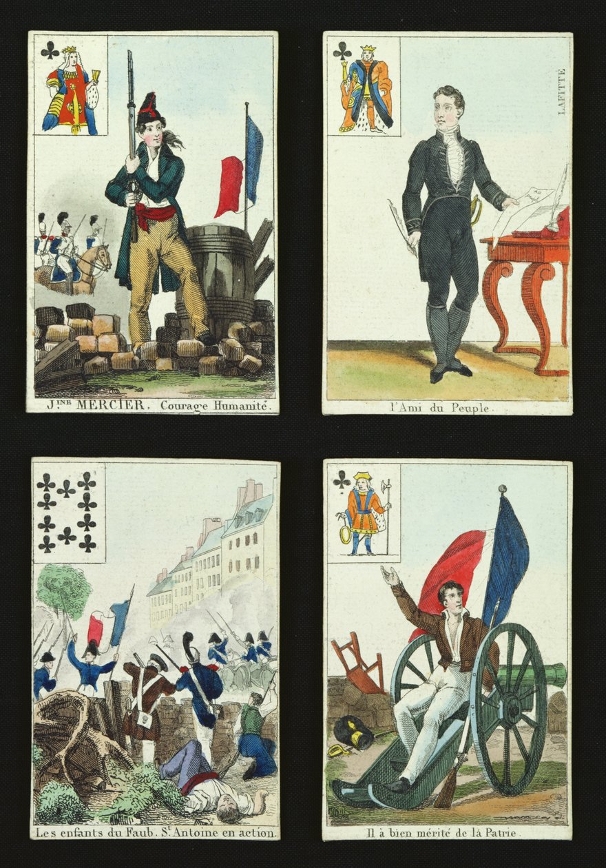 Čtyři hrací karty připomínající hrdiny července 1830, 1831 od French School