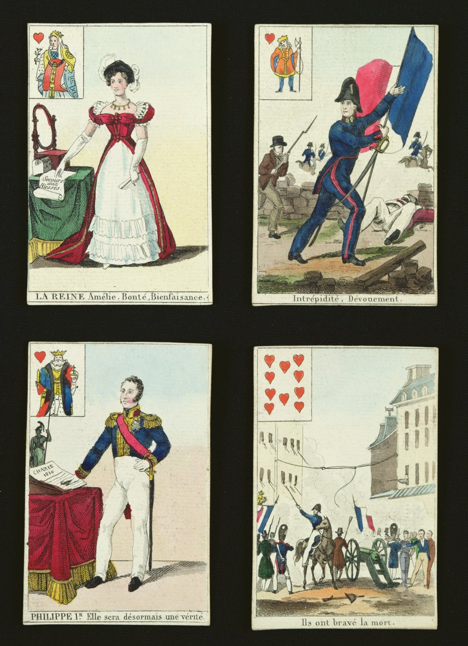 Čtyři hrací karty připomínající hrdiny července 1830, 1831 od French School