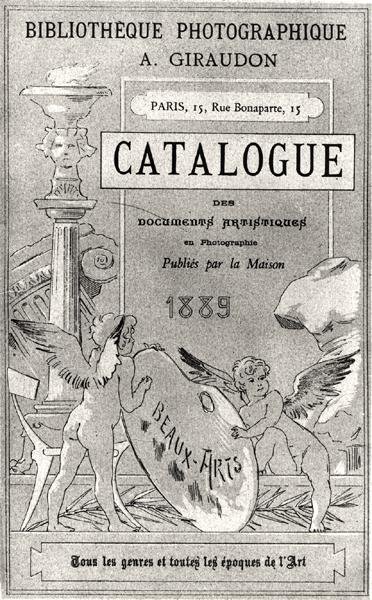 Přední strana obálky Katalogu uměleckých dokumentů ve fotografii vydaného Bibliotheque Photographie Giraudon, 1889 od French School