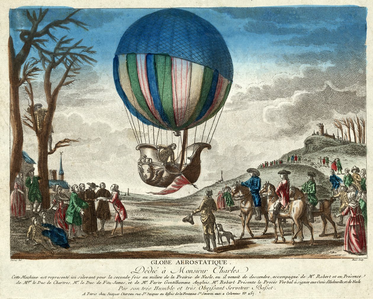 Globe Aërostatique, Dédié à Monsieur Charles, hospoda. 1783 (ručně kolorovaná rytina) od French School