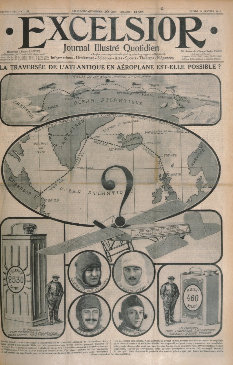 Je možný přelet Atlantiku letadlem?, obálka časopisu Excelsior, 26. října 1914 od French School