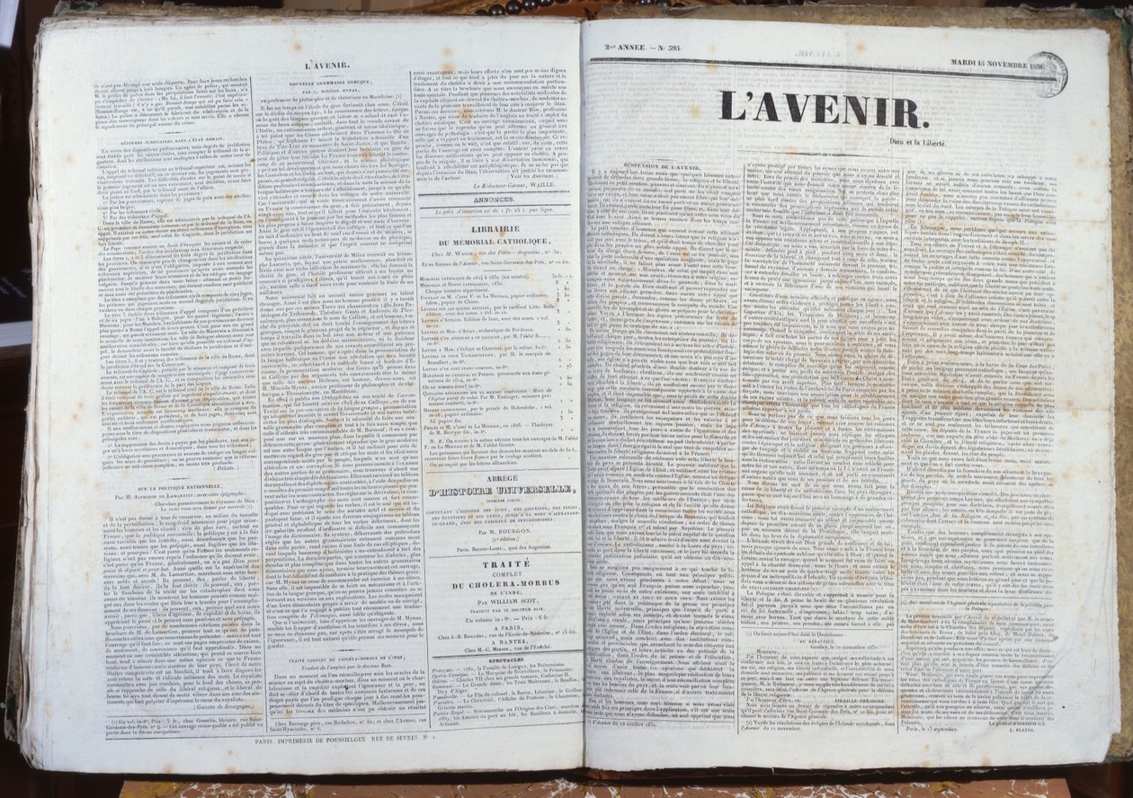 Poslední vydání časopisu LAvenir, 16. listopadu, 1830 (tištěný papír) od French School