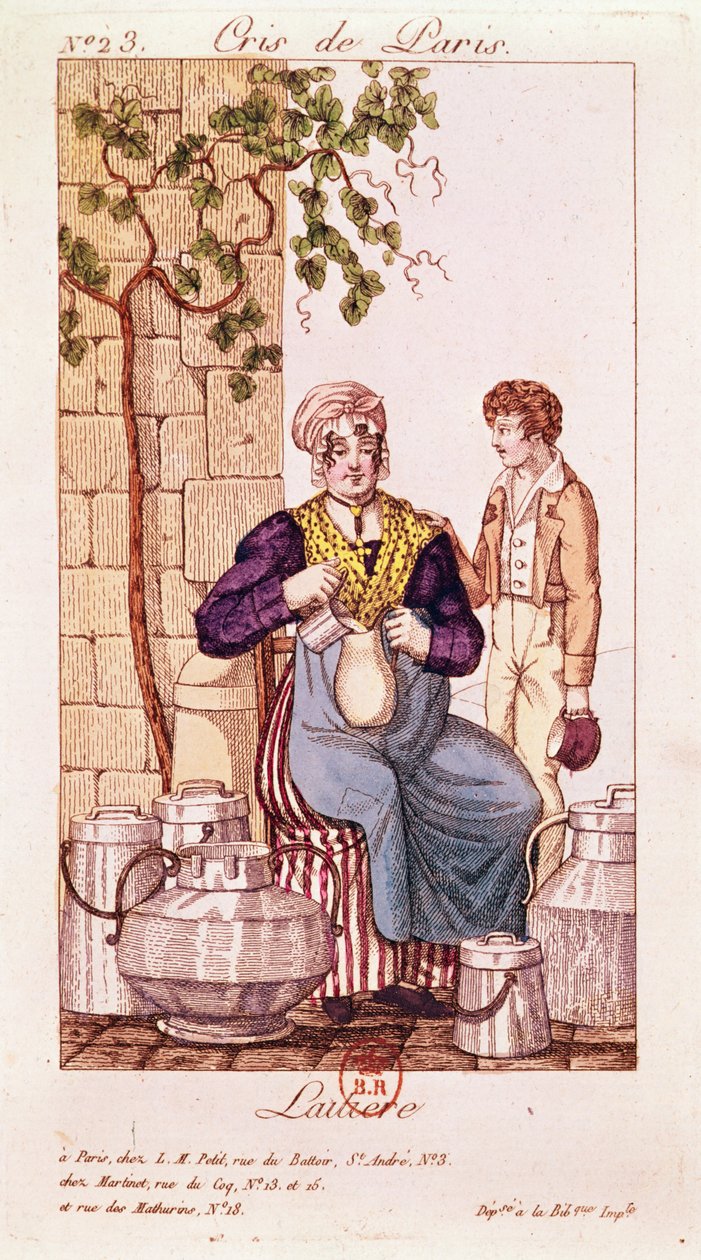 Milkmaid (barevné rytí) od French School