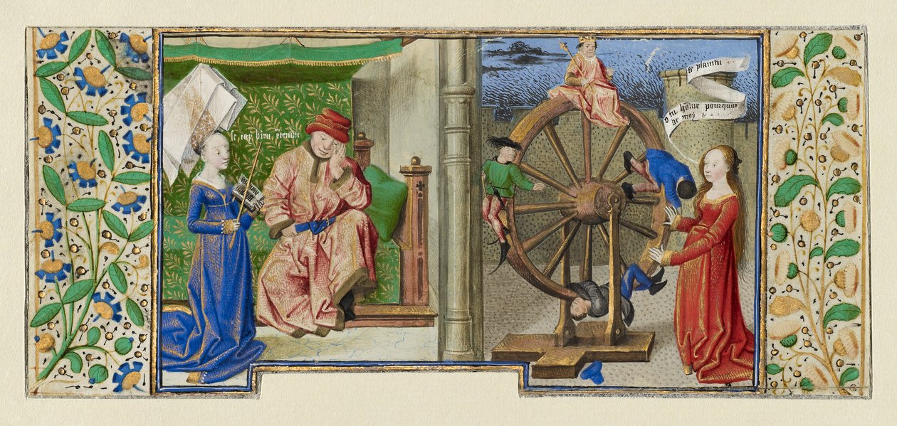 Miniatura od Boethia, Consolation de philosophie, cca 1460-70 (tempera, plátkové zlato a inkoust na pergamenu) od French School