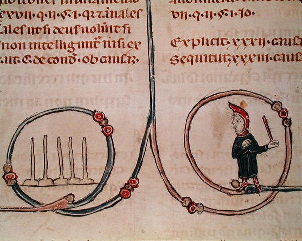 Ms 372 fol.181v Muž hrající kuželky, od Decrets de Gratien od French School
