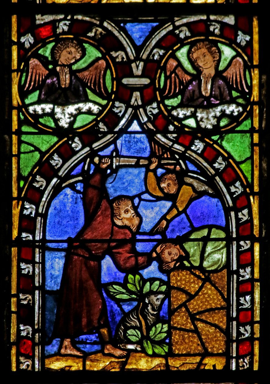 Okno zobrazující Abrahama, který se chystá obětovat Izáka, kolem roku 1325 od French School