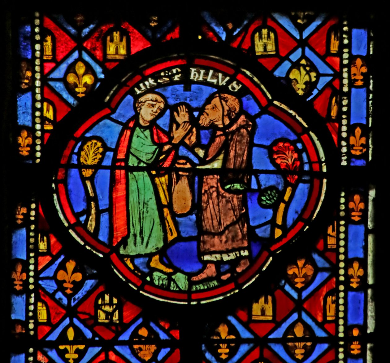 Okno zobrazující Theophilus s kouzelníkem od French School