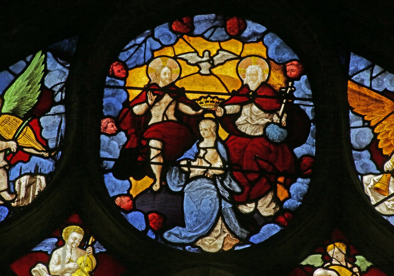 Okno zobrazující Korunovaci Panny Marie Nejsvětější Trojicí, kolem roku 1495 od French School