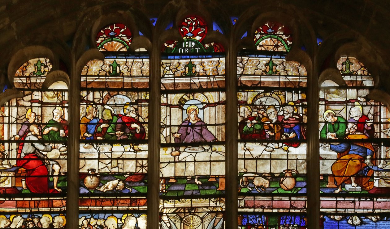 Okno zobrazující Poslední večeři (podle Raimondiho, Raphaela) od French School