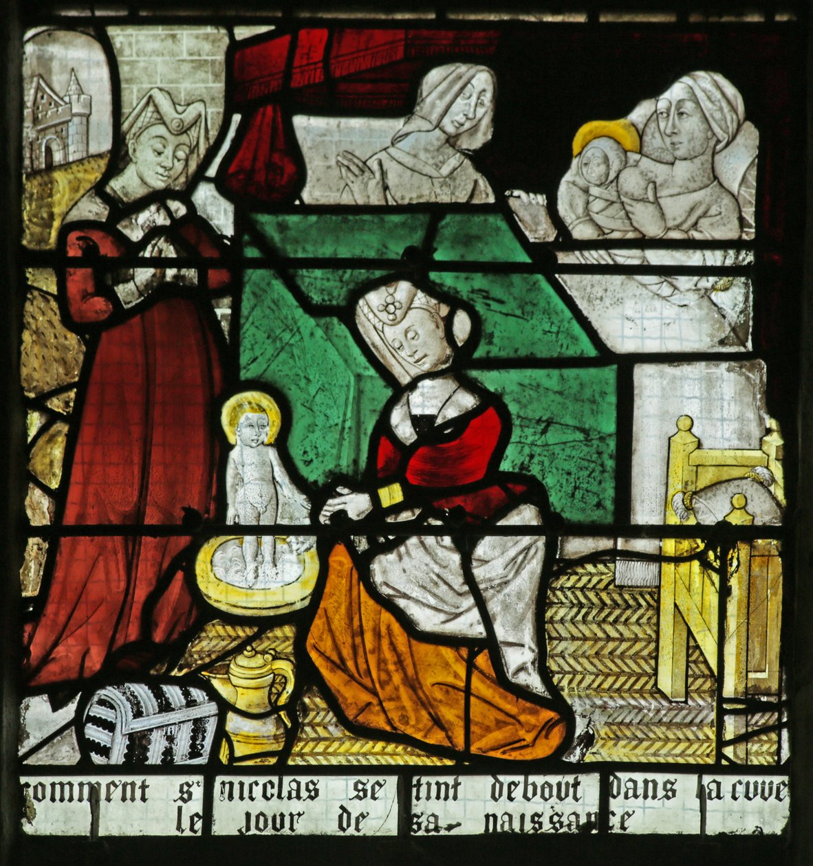 Okno znázorňující narození sv. Mikuláše, 1460-70 od French School