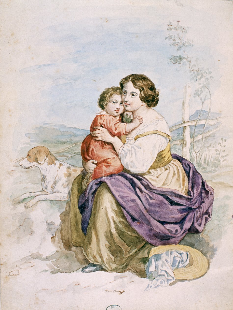 Žena a dítě (wc na papíře) od French School