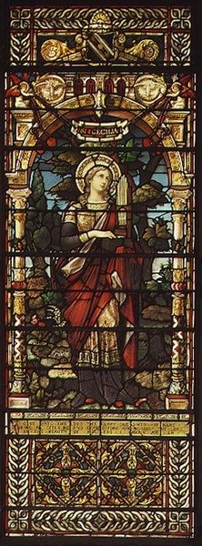 St. Cecilia, od Mayer and Co., mnichovská firma působící ve Velké Británii, kolem roku 1885 (okno z barevného skla) od German School