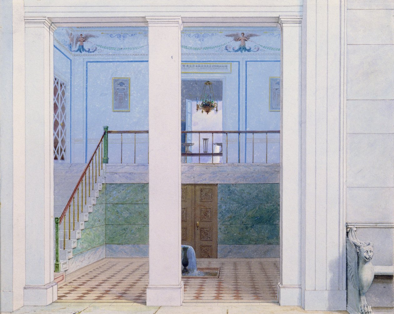 Předsíň, po roce 1829 (pero a inkoust a wc na papíře) od German School