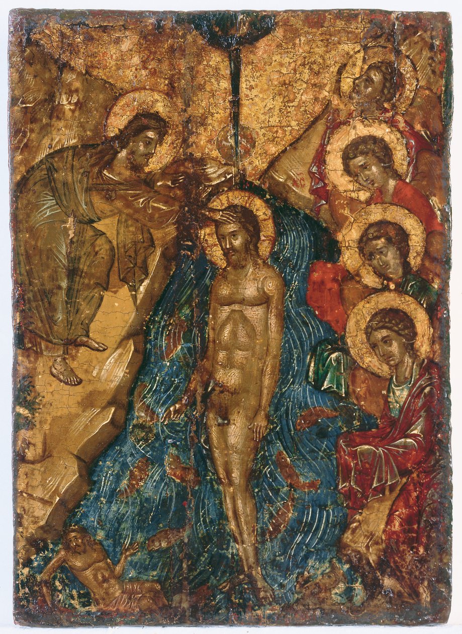 Křest Krista (Theophany), polovina 16. století (tempera na panelu) od Greek School