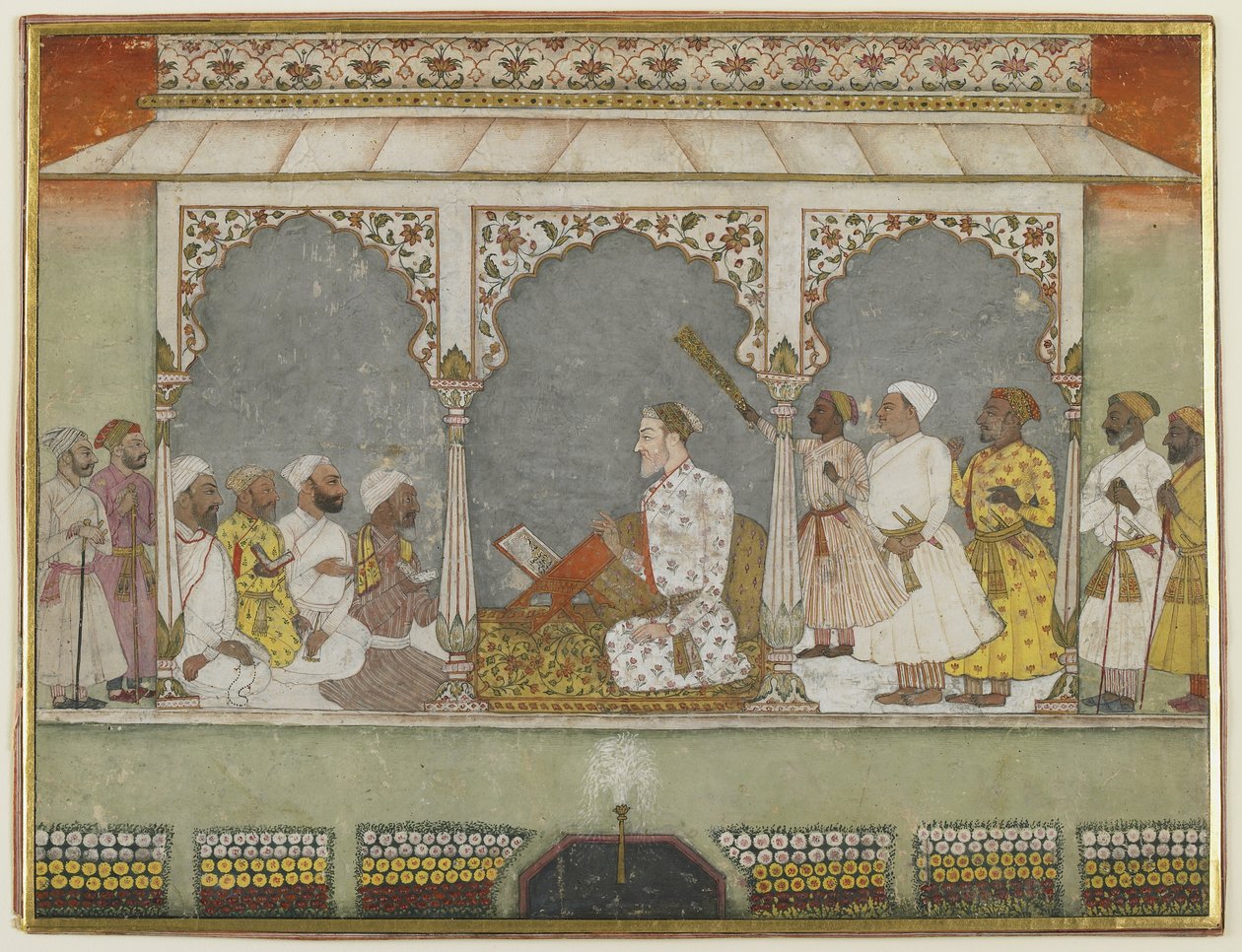 Čtení Koránu u dvora, Album s malbou, polovina 18. století (neprůhledný akvarel na papíře) od Indian School