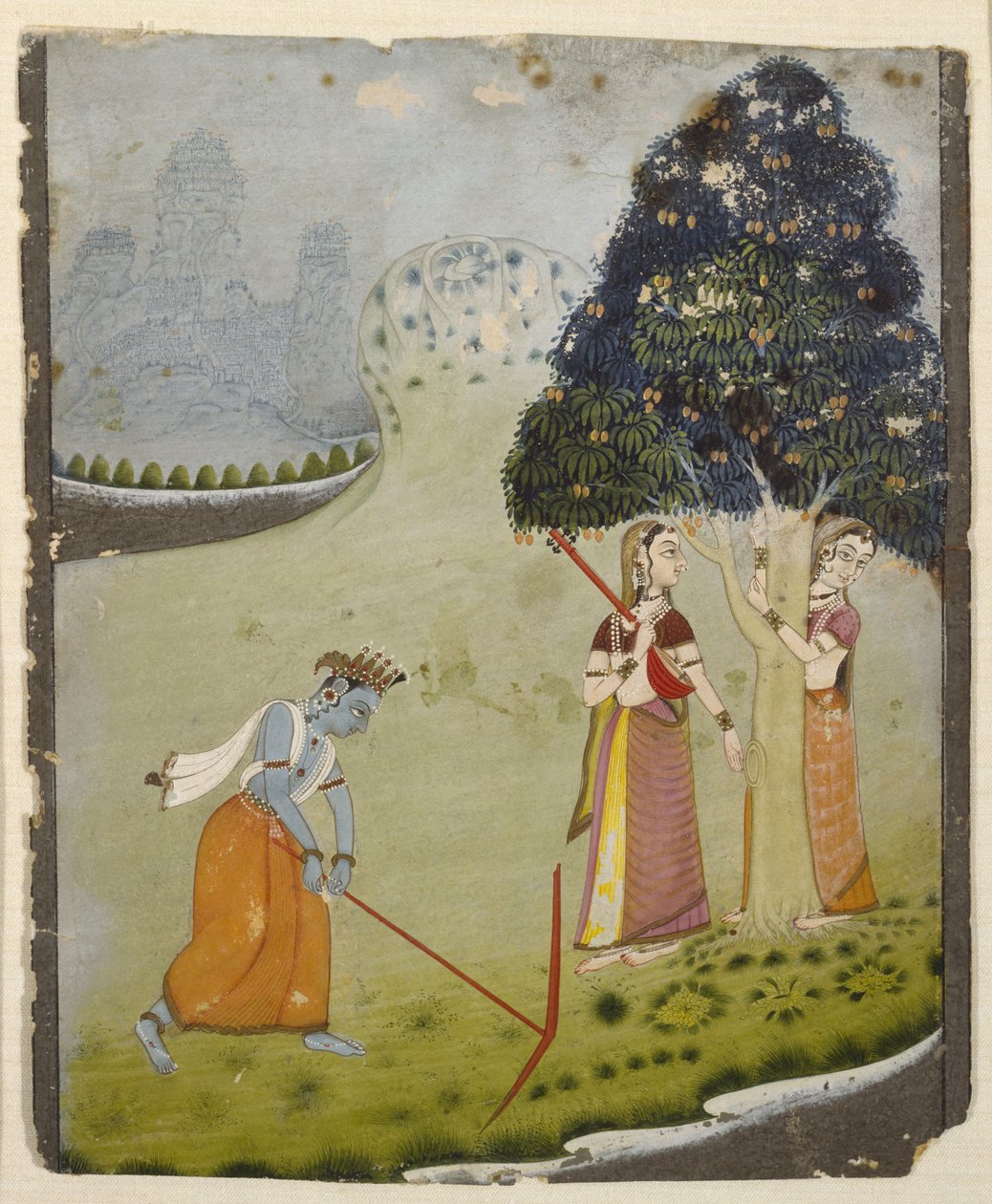 Balarám kreslení vody pro Krišnu, polovina 1700 (tempera na položený papír) od Indian School