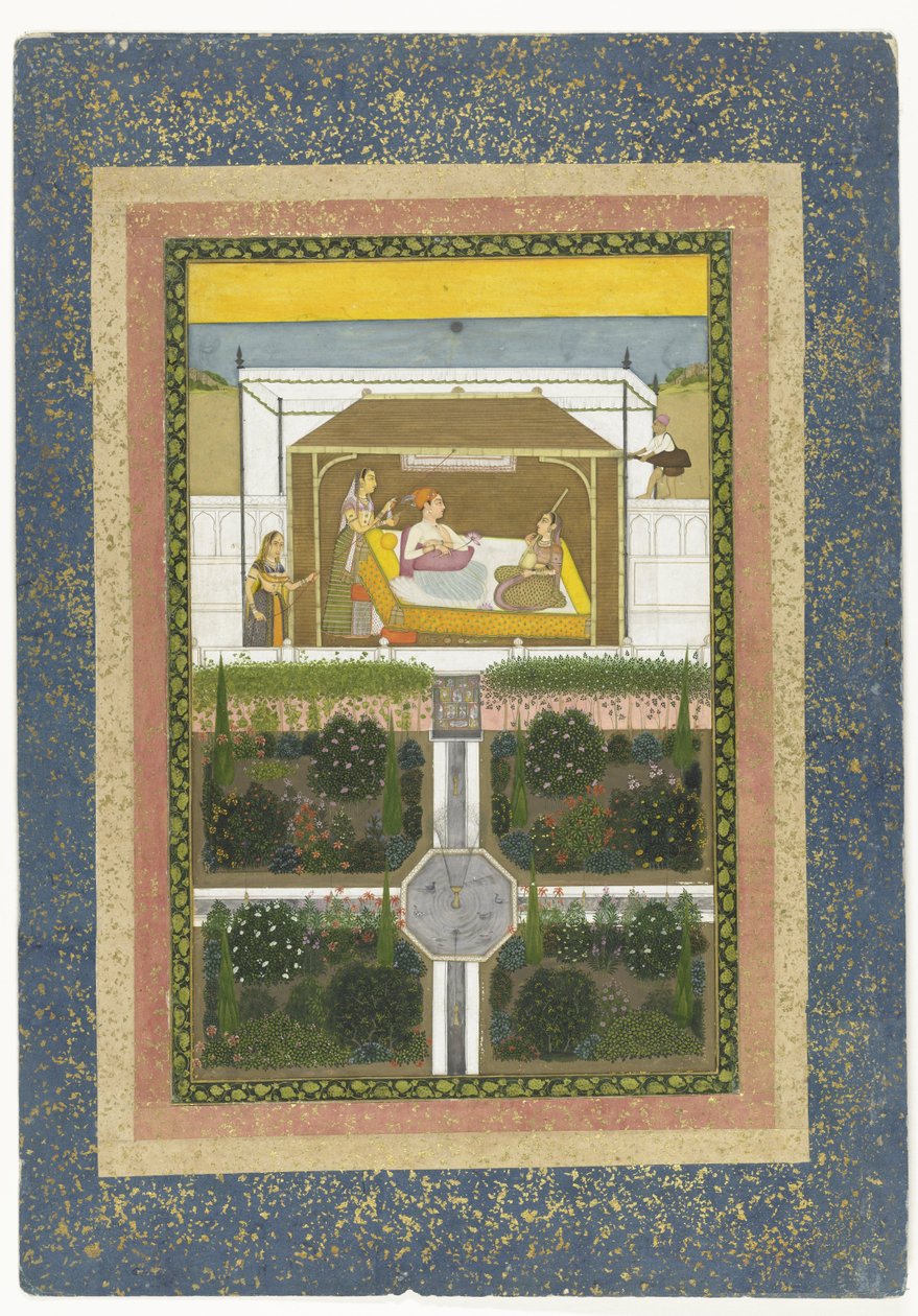 Princ v zahradě, cca 1775-99 (štětec na papíře) od Indian School
