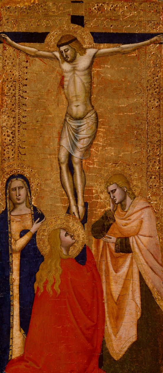 Kristus na kříži s Pannou, svatý Jan a svatá Marie Magdalena, c. 1360-1380 (tempera a plátkové zlato na dřevě) od Italian School