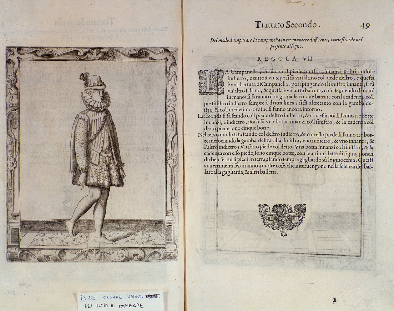 Jak tančit campanella Dvojstrana Le Gratie dAmore (Le Grazie dAmore) od italského tanečníka Cesare Negriho zvaného Il Trombone (1536-1604), smlouva o tanci od Italian School