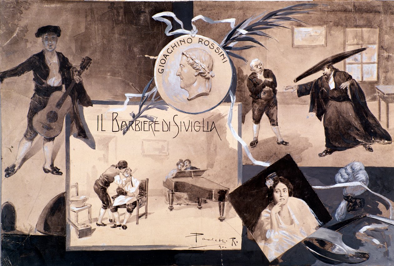 Ilustrace k opeře Lazebník sevillský od Gioachina Rossiniho od Italian School