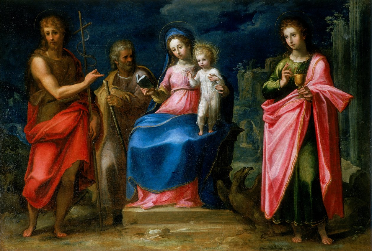 Madona s dítětem se svatým Josefem, svatým Janem Křtitelem a svatým Janem Evangelistou od Italian School
