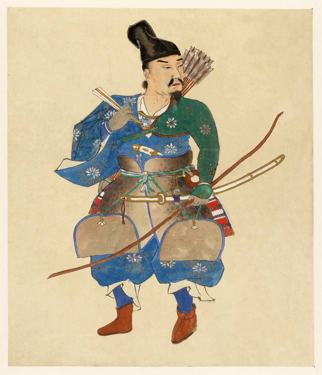 Japonský válečník, 1800 - 1870 (ručně kolorovaný dřevotisk) od Japanese School