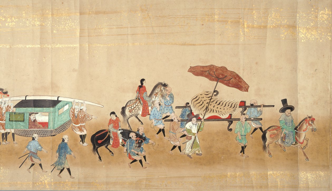 Šesté korejské velvyslanectví v Japonsku v Meireki 1 v době nástupnictví Tokugawa Ietsunas v roce 1651, pravděpodobně Kano Masunobu (1625-94) (svitková malba) (detail) (viz také 79775) od Japanese School