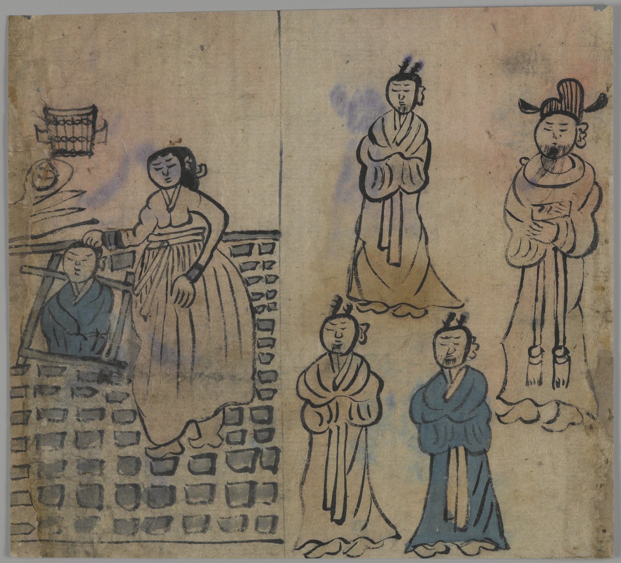 Žánr Scéna, 1 ze 4, 19. století (inkoust wc na papíře) od Korean School