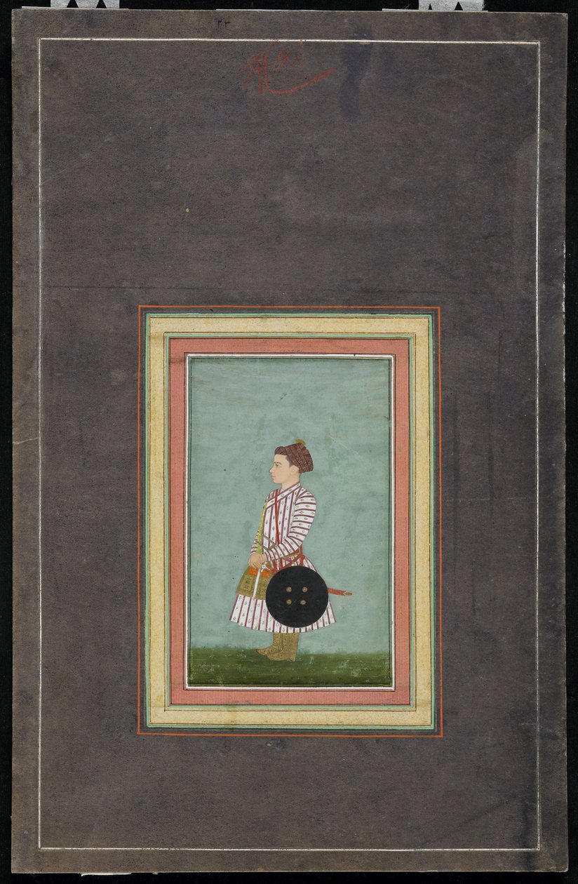 Mladý princ, Album folio s malbou, cca 1650-1660 (neprůhledný akvarel a zlato na papíře) od Mughal School