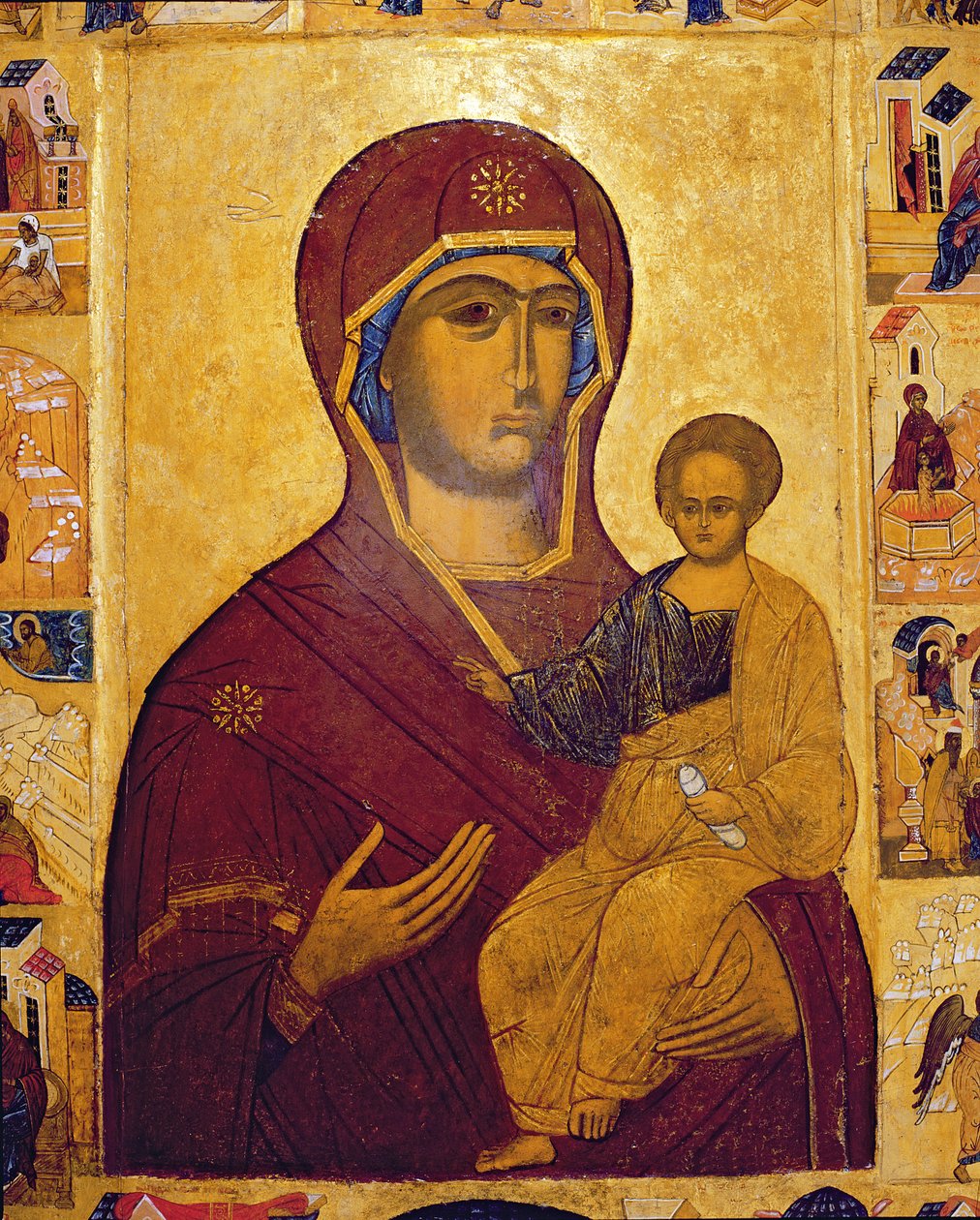 Ikona znázorňující Pannu a dítě, cca 1550 (tempera a plátek zlata na panelu) (detail 314500) od Russian School