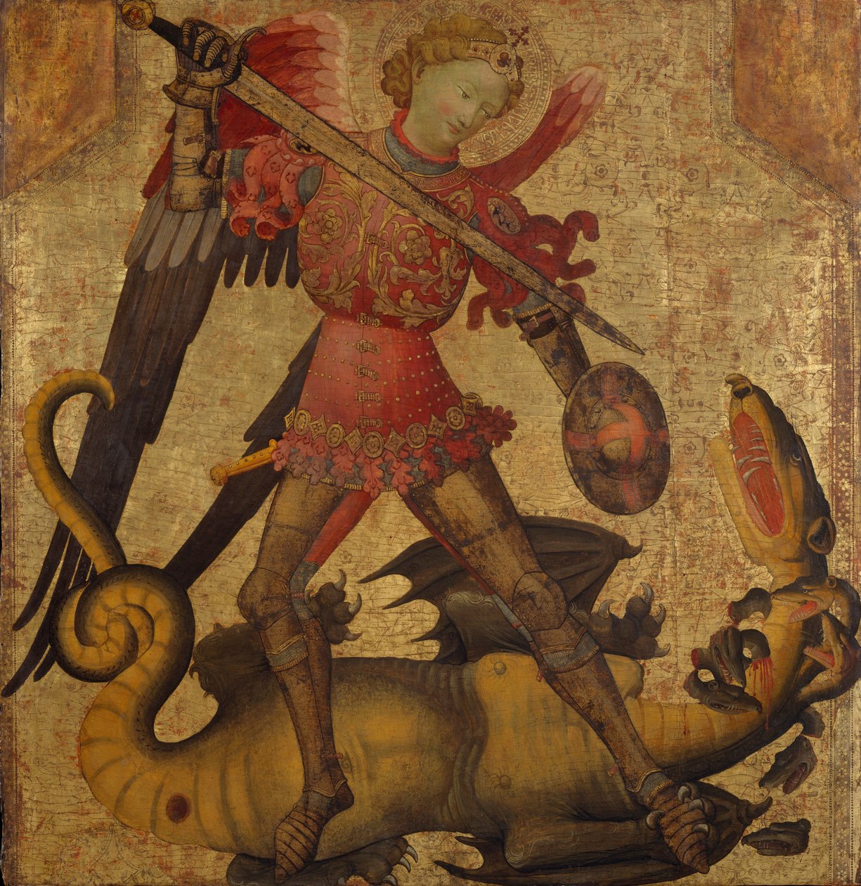 Saint Michael and the Dragon, c.1405 (tempera na dřevě, zlatá půda) od Spanish School