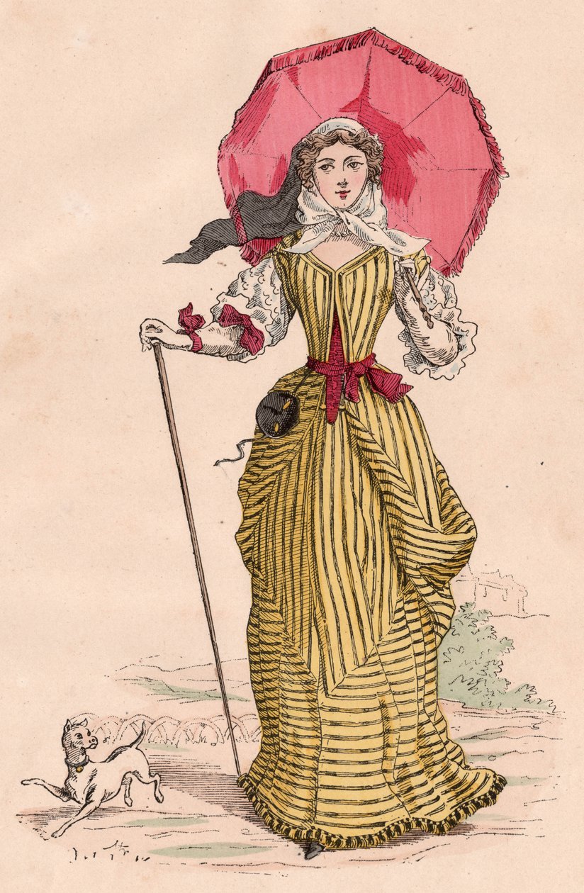 Mladá Francouzka v elegantním kostýmu ze 17. století (barevná rytina) od Unknown