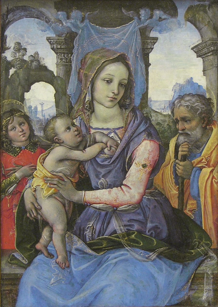 Madona s dítětem se svatým Josefem a andělem, kolem 1490 (tempera na plátně, přeneseno ze dřeva) od 1476 1524 Capponi
