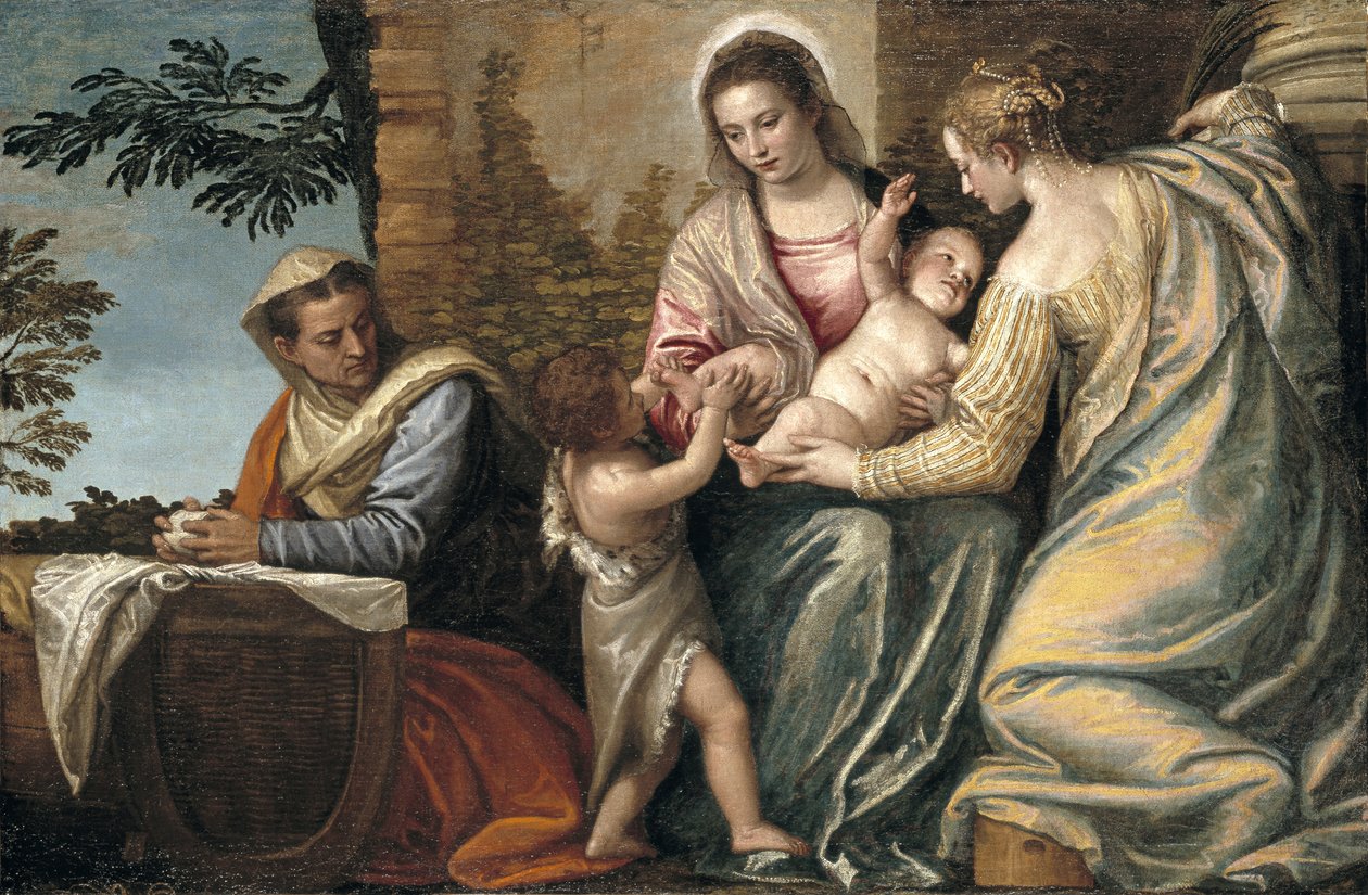 Madona s dítětem se svatou Alžbětou, nemluvně sv. Jana Křtitele a sv. Justiny, 1565-70 od Paolo Veronese