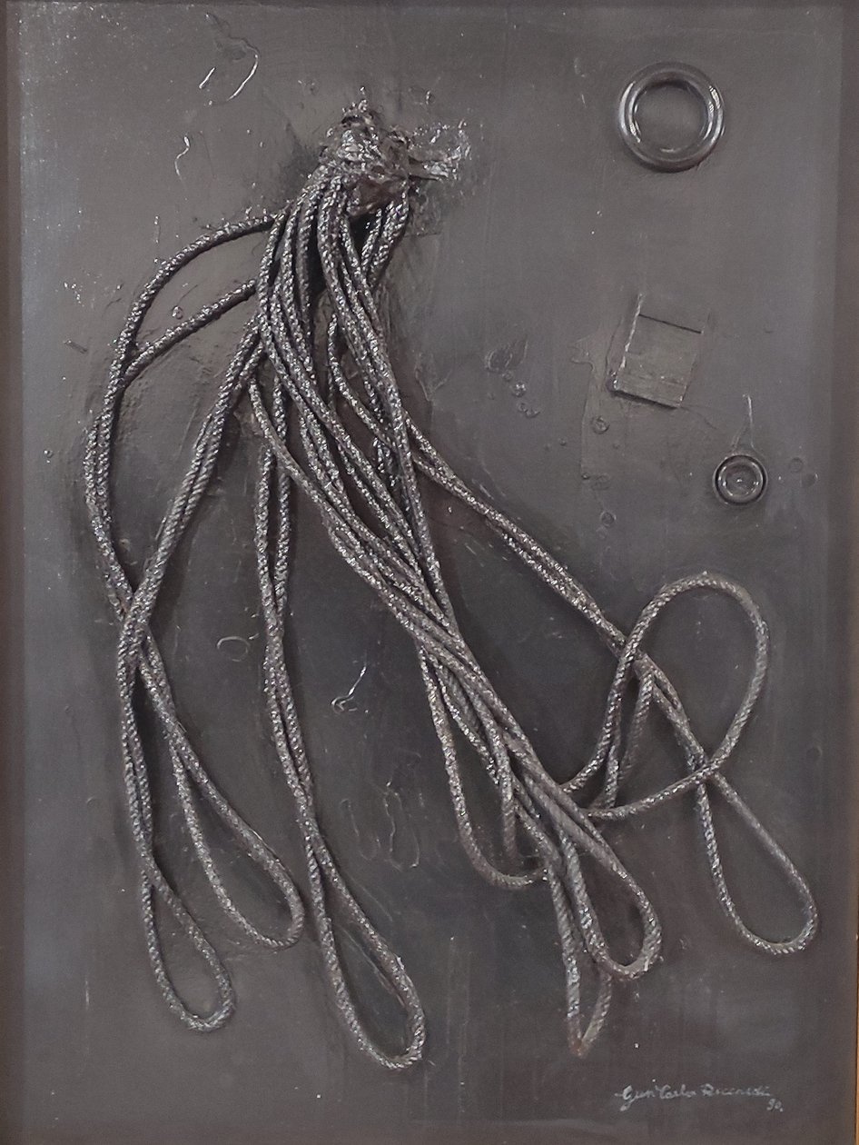 G. C. Riccardi, Combustione n. 3, 1990, kombinovaná technika na plátně, 60x80, Arpino, Nadace Umberta Mastroianniho, Itálie. od Gian Carlo Riccardi