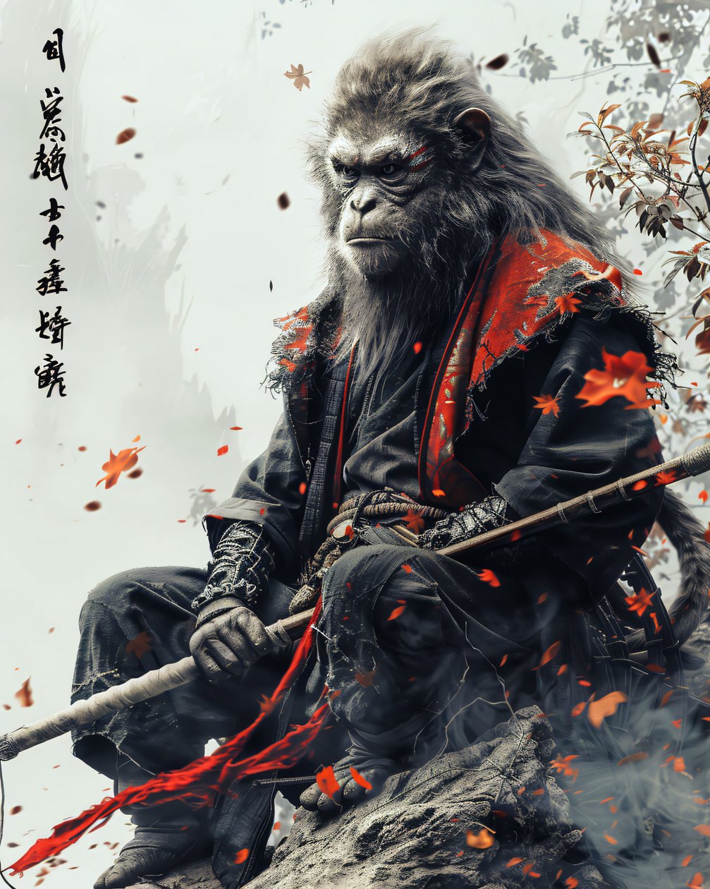 Samurai opice ilustrace : na vyžádání nástěnné umělecké výtisky  dekorativní plakát od F. Abderrahim