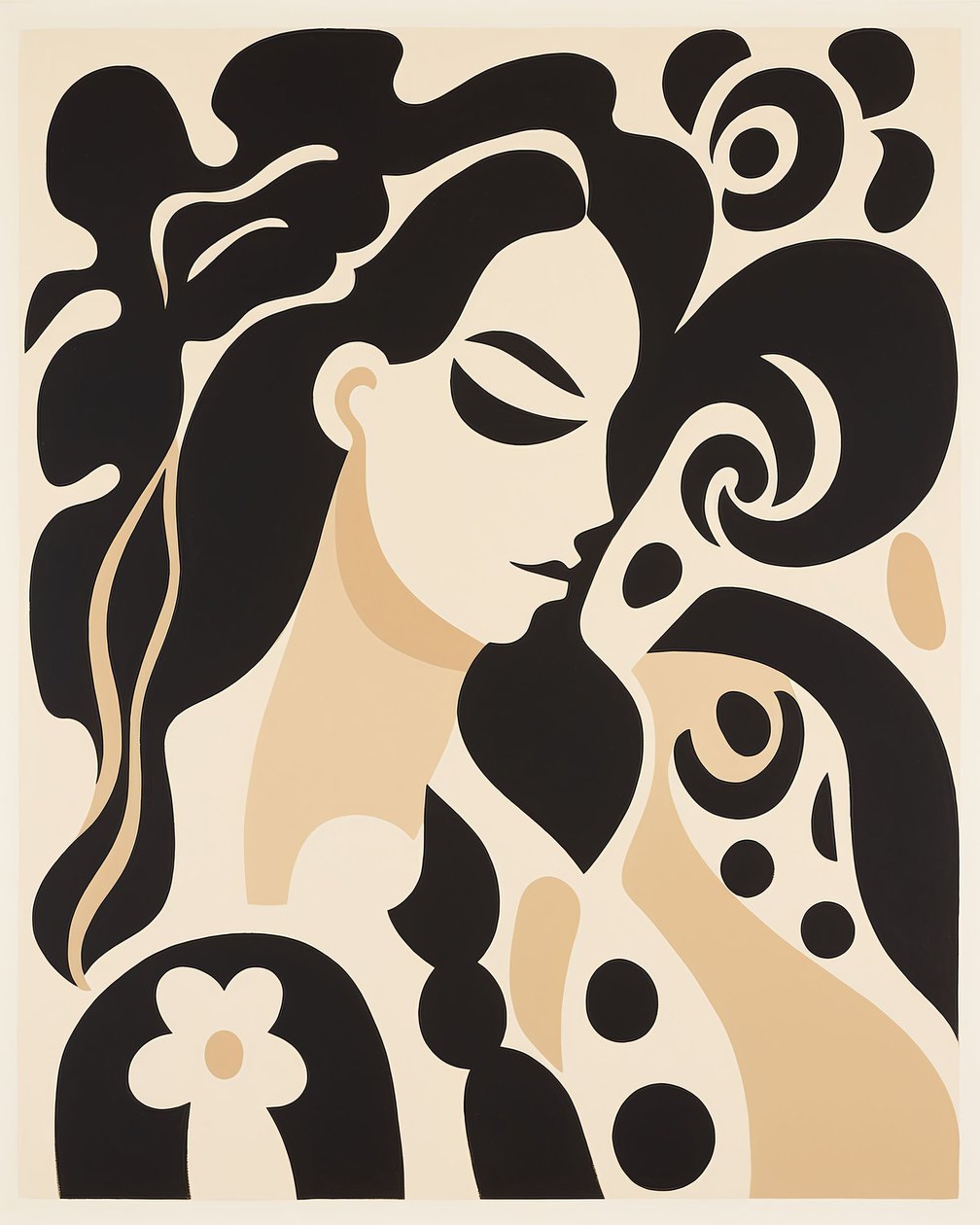 Béžová  černá abstraktní malba žena Henri matisse styl plátno výtisky od F. Abderrahim
