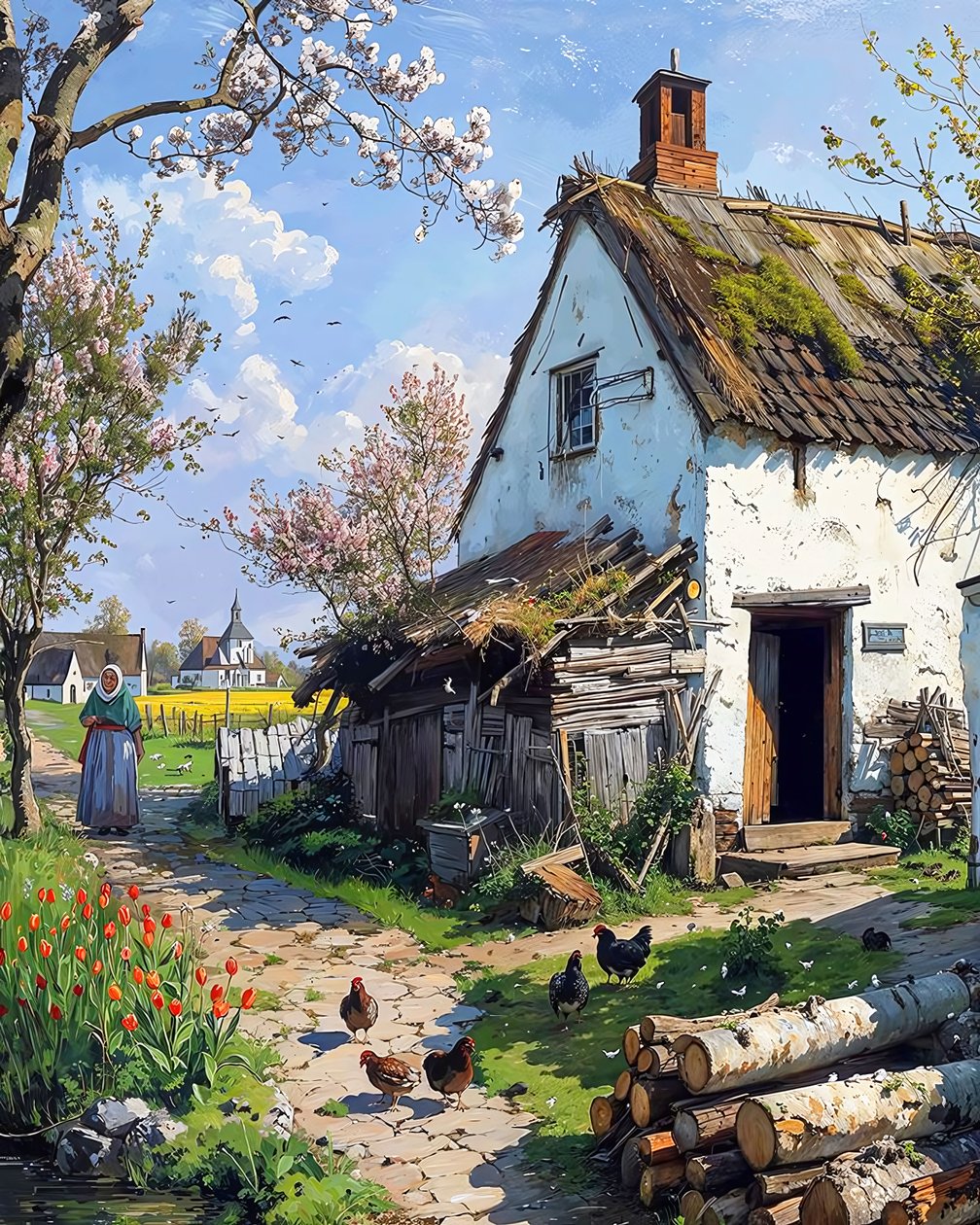 drůbež před tradiční chalupou na venkově od F. Abderrahim