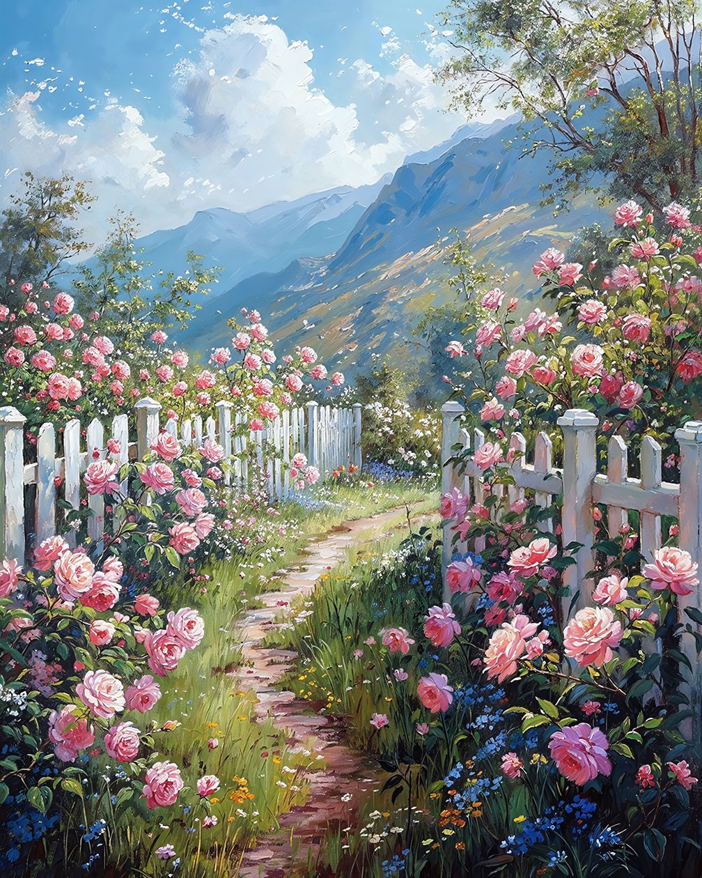 Krásná krajina na venkově, plátno pro nástěnnou dekoraci Vintage Floral od F. Abderrahim