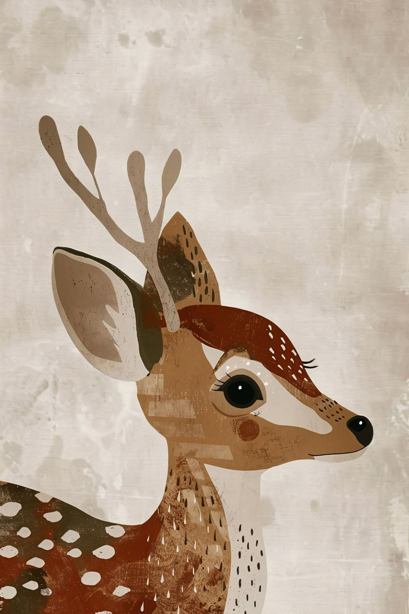 Česká zvířecí dětská nástěnná dekorace, minimalistická ilustrace jelena od F. Abderrahim