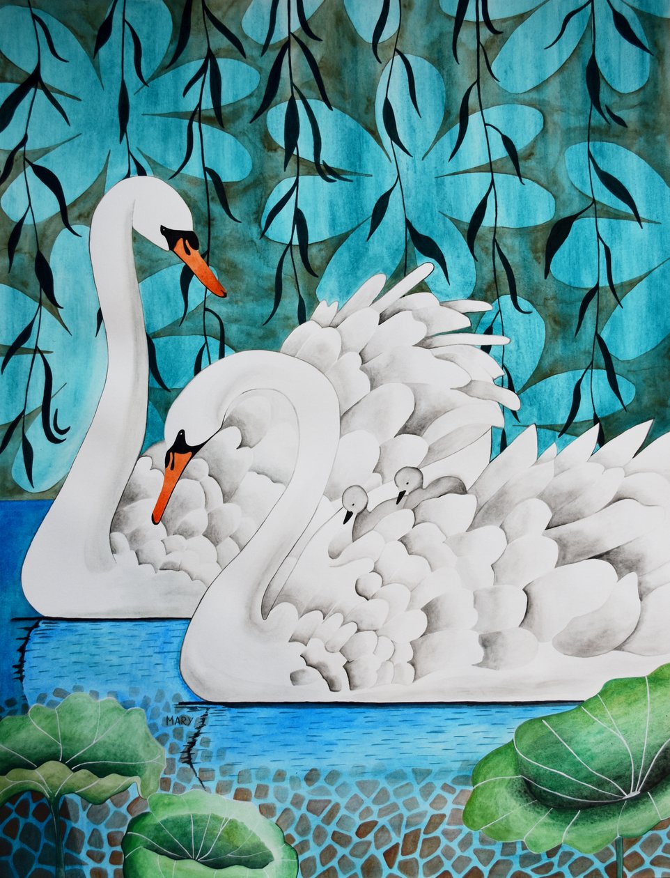 Rodina Swan od Marys Watercolors