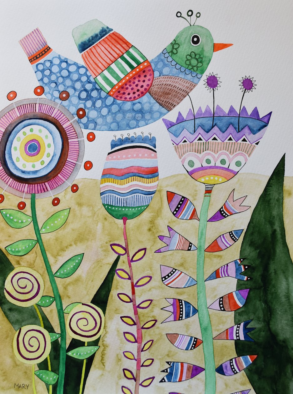 Bláznivý pták od Marys Watercolors