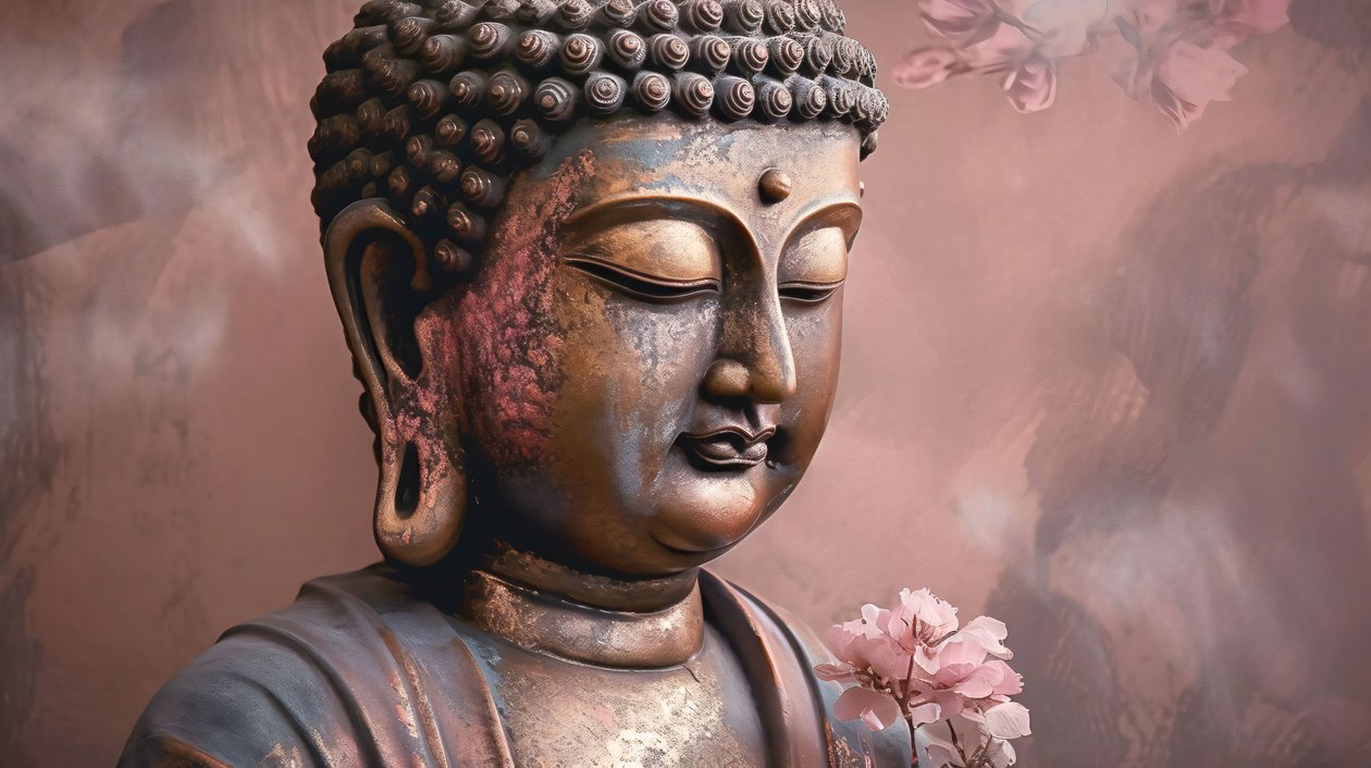 Klidný Buddha na lotosu nástěnné umění pro obývací pokoj, horizontální plátno od F. Abderrahim