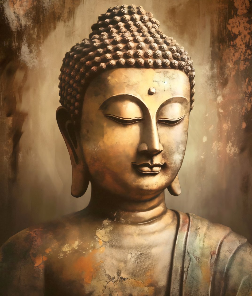 Fotorealistický Buddha A charakter v meditaci, plátno umělecké výtisky od F. Abderrahim