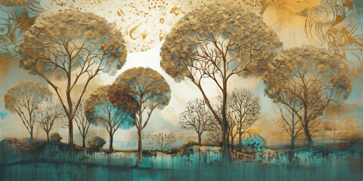 Surrealistické abstraktní v měkkých tónech, Tree Landscape, nástěnné umělecké výtisky na vyžádání od F. Abderrahim