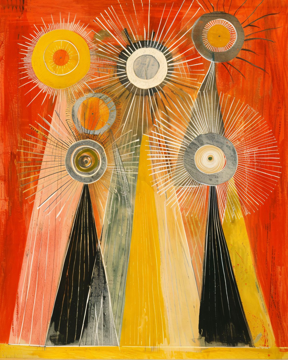 Abstraktní olejomalba Hilma af Klint inspirace, mystický styl, klasický dekor na zeď od F. Abderrahim