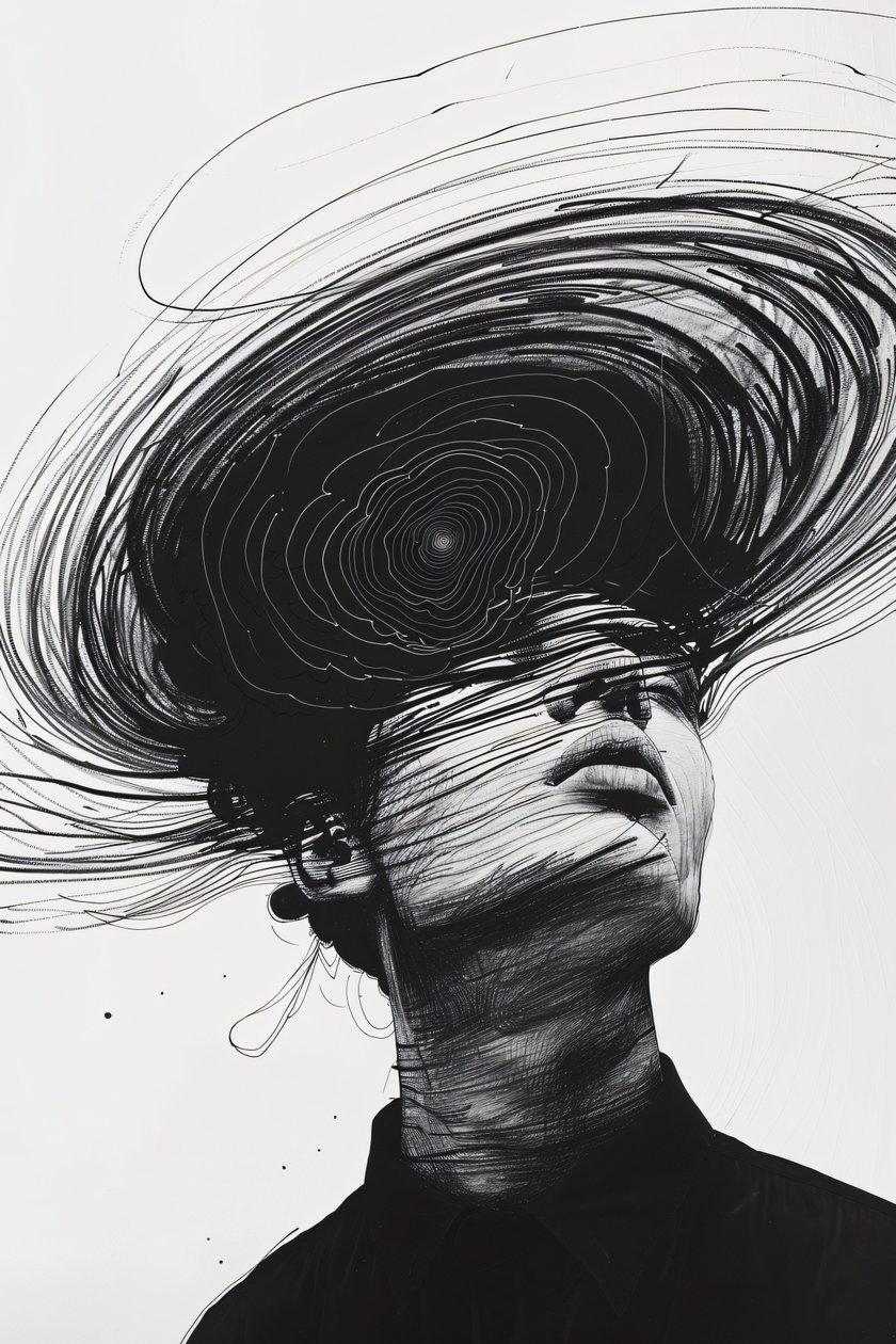 Minimalistická kresba Sketch, Man in depression vortex, online tisk na plátno na vyžádání od F. Abderrahim