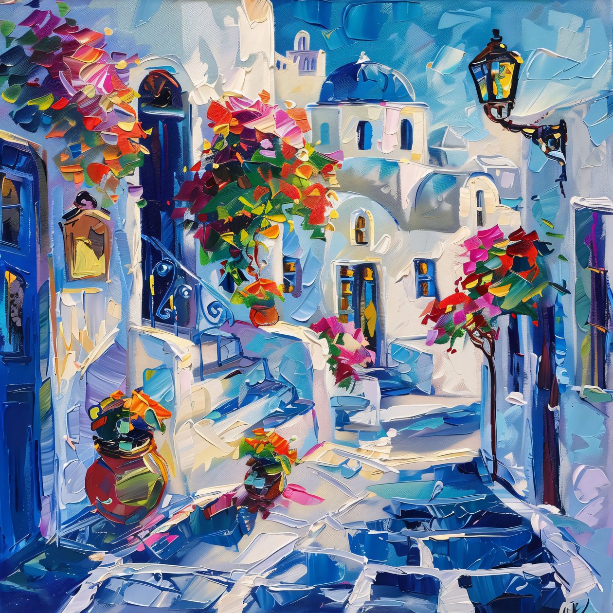 Thira s krásnými pouličními lampami, Vlastní rám Wall Art od F. Abderrahim