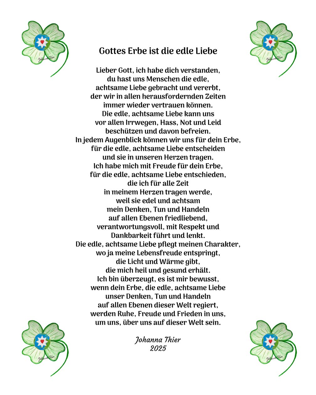 Božím dědictvím je ušlechtilá láska ke všem lidem tohoto světa. od Johanna Thier