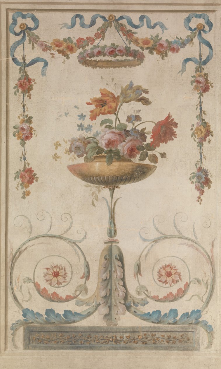 Váza s květinami spočívající na listových svitcích, 1770-90. od 18th century . French Painter